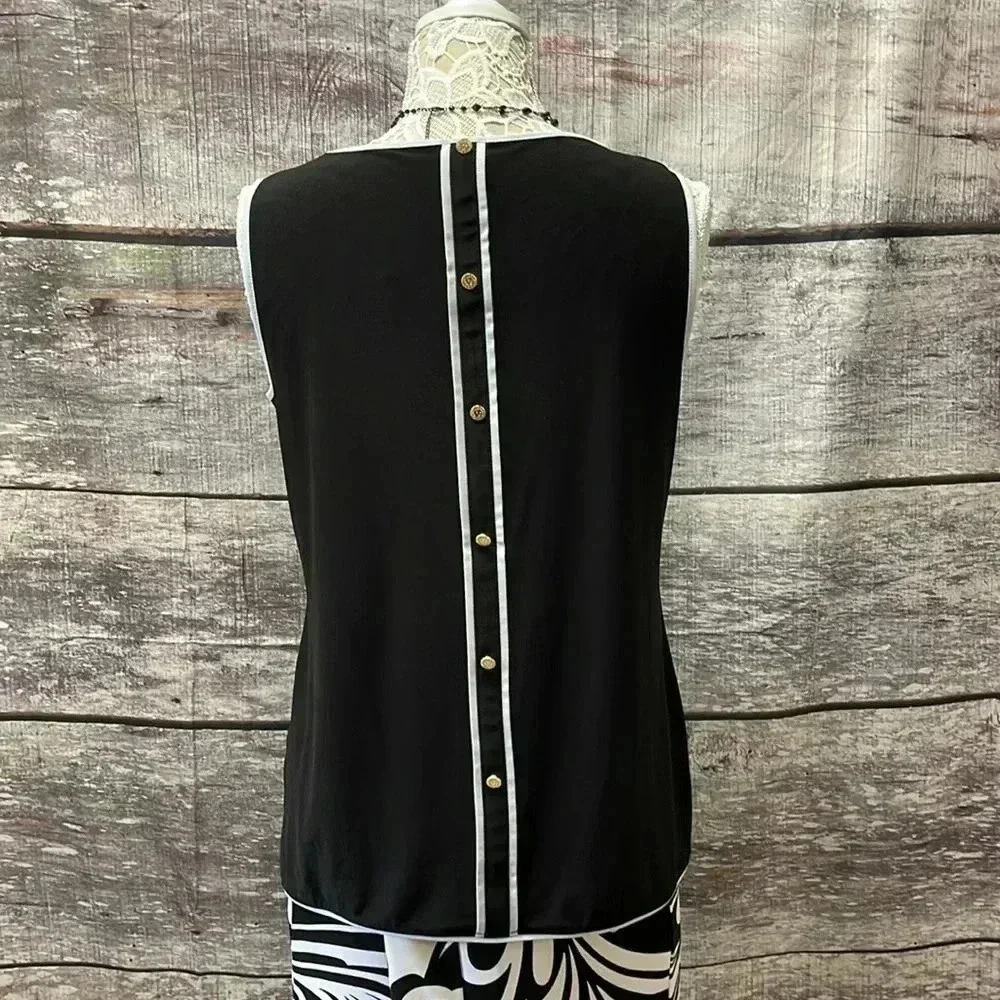 💙 Anne Klein Black and White Trim Top - Picture 3 of 5